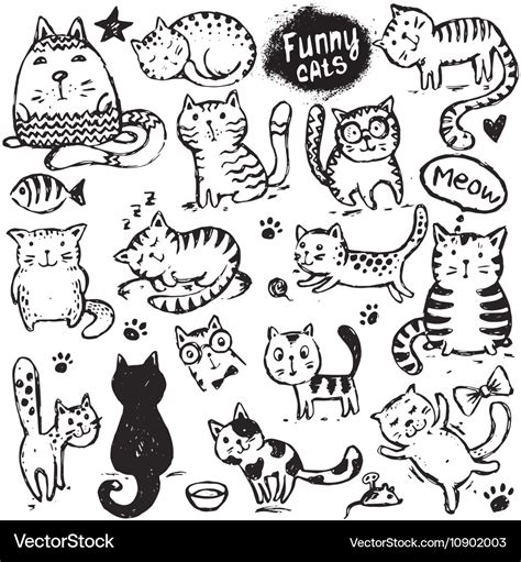 Set of hand draw funny cats in sketch style Vector Image