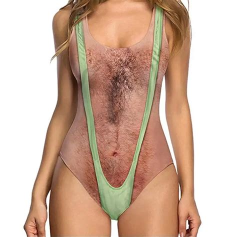 Funny One Piece Swimsuit Women Sexy Chest Hair Bathing Suit Summer Swimwear Joke Bather Novelty ...