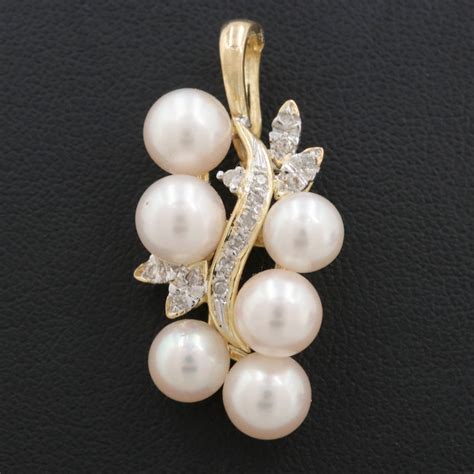 14K Yellow Gold Cultured Pearl and Diamond Enhancer Pendant | EBTH