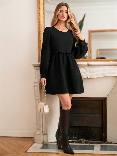 SHEIN Frenchy Elegant Solid Color Dress With Golden Edge Buttons ...