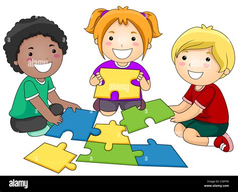 A Small Group of Kids Re-constructing a Jigsaw Puzzle Stock Photo - Alamy