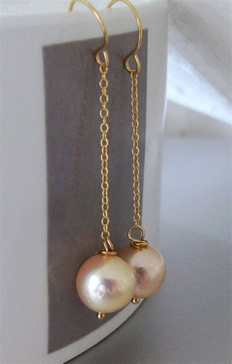14k Solid Gold Pearl Drop Earrings 14k Kasumi Style Pearl - Etsy