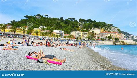 People Sunbathing on the Beach in Nice, France Editorial Photography - Image of alpes, landmark ...