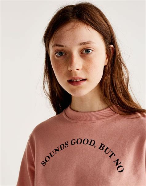 Pull&Bear - woman - clothing - sweatshirts & hoodies - cropped sweatshirt with text - off pink ...