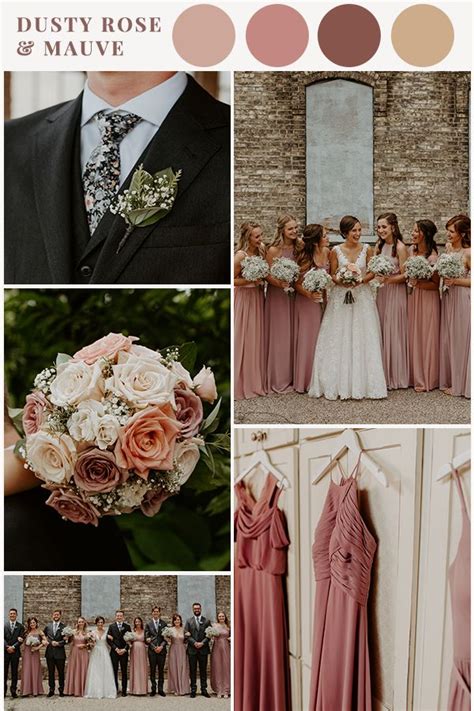 Dusty Rose and Mauve Wedding Color Palette for Bridesmaids with Rose Bouquet | Mauve wedding ...