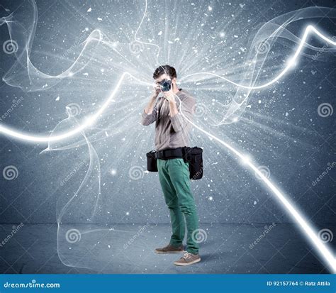 Professional Photographer with Dynamic Lines Stock Photo - Image of holding, occupation: 92157764