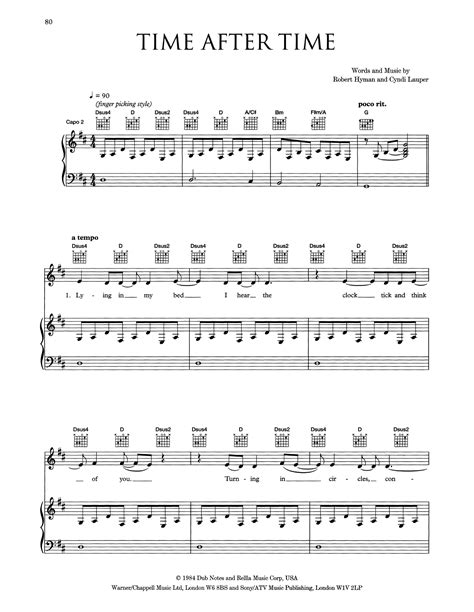 Time After Time by Eva Cassidy Sheet Music for Piano, Vocal & Guitar Chords (Right-Hand Melody ...