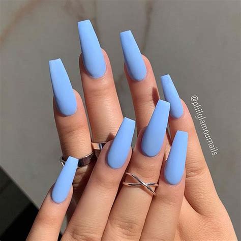 Baby Blue Coffin Acrylic Nails - Tips Color Short Acrylic Nails