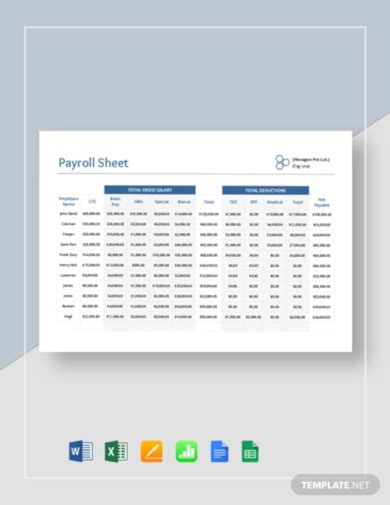 Payroll Sheet - 17+ Examples, Google Docs, Google Sheets, Excel, Word ...