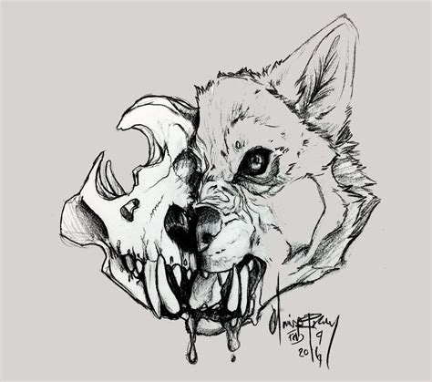 a drawing of a wolf's head with teeth and fangs on the front end