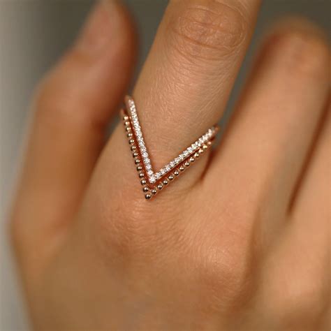 Diamond Ring Diamond Set V Shape 14K Solid Gold Ring With the - Etsy Canada