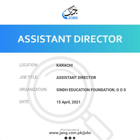 Assistant Director Job – Sindh Education Foundation, G O S - Jobs in Karachi – 6924