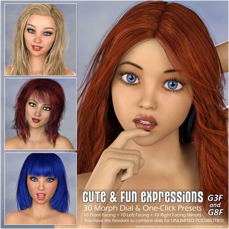 Cute & Fun Expressions for G3F and G8F - Daz Content by Foxy 3D