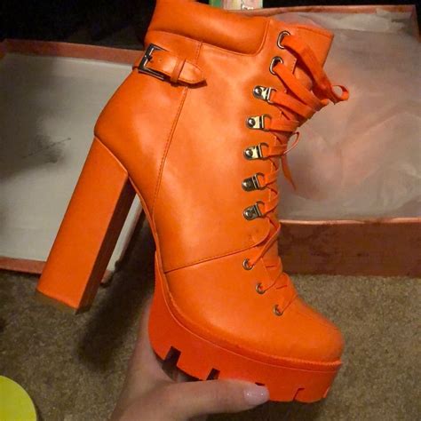 Neon orange boots | Orange boots, Boots, Orange shoes