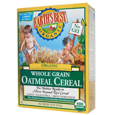 Earth's Best, Organic Whole Grain Oatmeal Cereal, 8 oz (227 g) | Whole grain oatmeal, Earth's ...