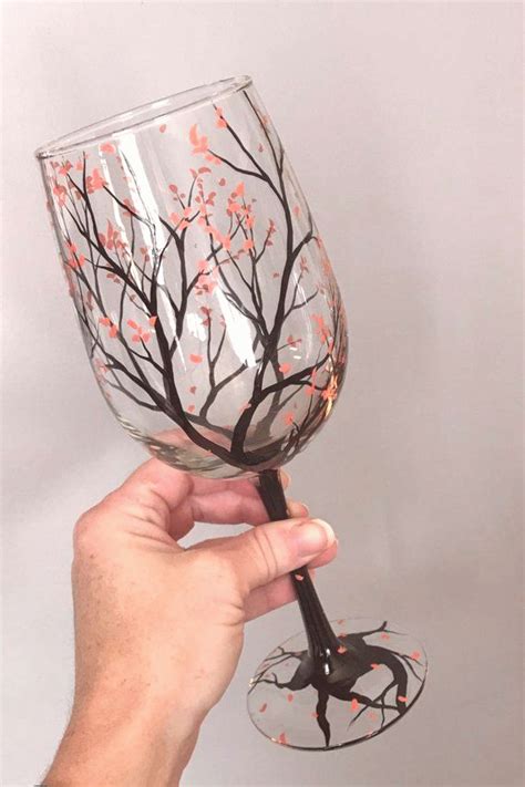 Wine Glasses Hand Painted Tree Falling Leaves Autumn Fall Etsy | Copos de vinho decorado ...