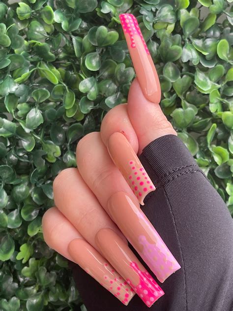 XL Pink Drip Press on Nails Xxl Nails Coffin Nails | Etsy UK