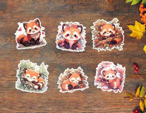 Cute Red Panda Sticker Set Kawaii Vinyl Animal Stickers, Adorable Forest Animal Collection ...