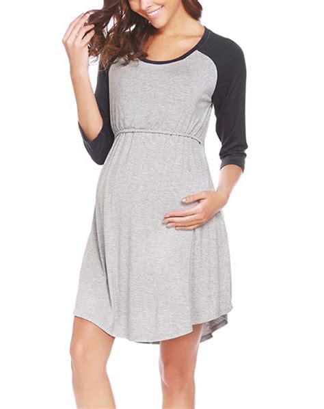 Ekouaer Women's Maternity Dress Nursing Nightgown for Breastfeeding Nightshirt Sleepwear S-XL ...