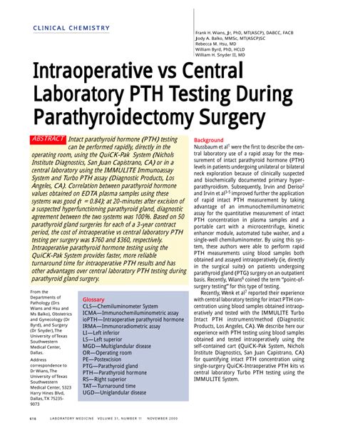 (PDF) Intraoperative vs Central Laboratory PTH Testing During Parathyroidectomy Surgery