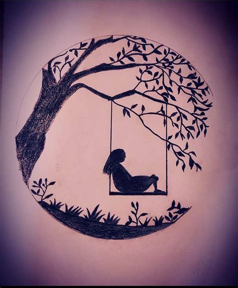 Swinging girl in nature Drawing by Manav Jain | Saatchi Art