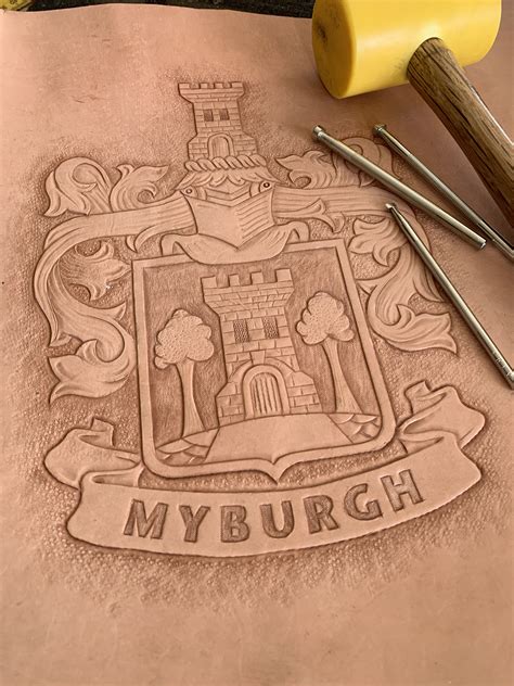 Leather tooling the Myburgh crest