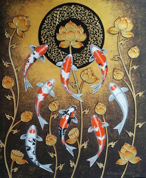 Chinese Koi Fish Asian Wall Paintings For Sale Online l Royal Thai Art | วอลเปเปอร์