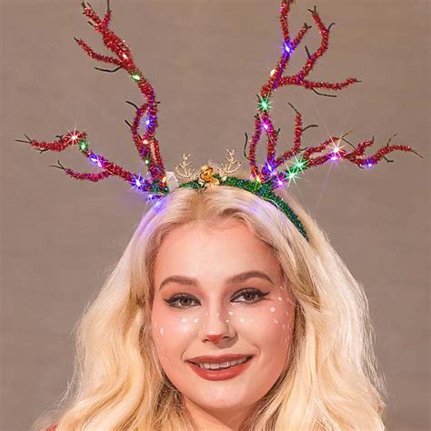 CASDRE Christmas Light up Reindeer Antler Headband Xmas Hair Hoop Sparkly Hair Accessories for ...