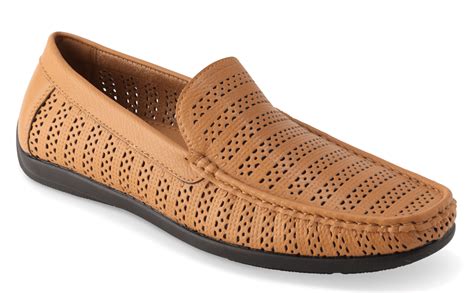 Montique S-22 Mens Driving Shoes Tan - Perforated Casual Loafers