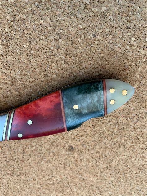 7 Handmade Personal Folding Knife with Multi Color Micarta Handle & Serrated Spine