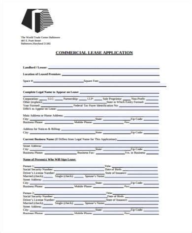 FREE 10+ Sample Commercial Lease Application Forms in PDF | MS Word