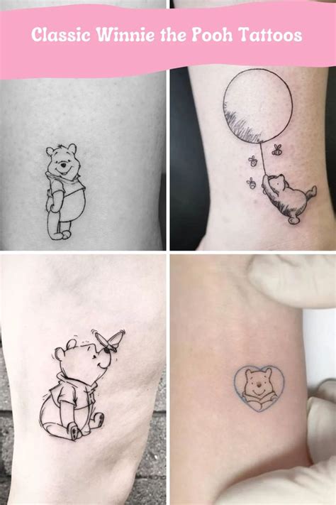 four different tattoos with winnie the pooh and pig on their legs, one ...