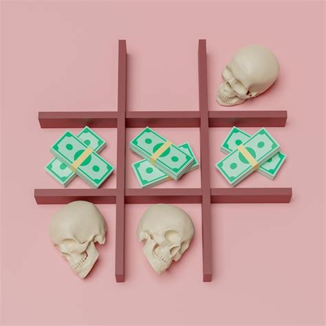 Premium Photo | Game of tictactoe with a skull as a symbol of death and money money can postpone ...