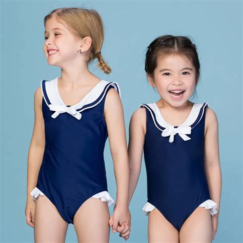 USEEMALL Children Swimming Clothes Navy Blue Girls Swimwear One Piece ...