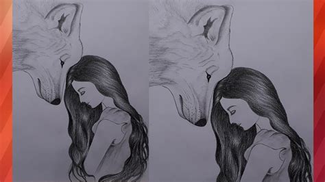 Girl with Wolf // How to Draw Girl with Wolf Easy step by step - YouTube