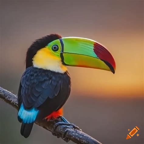 Close-up of a mini toucan during golden hour on Craiyon