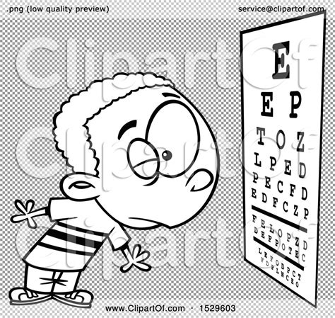 Clipart of a Cartoon Lineart Boy Reading an Eye Chart During an Exam ...