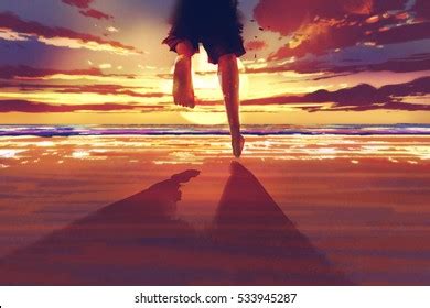 Man Feet Running On Beach Sunriseillustration Stock Illustration 533945287 | Shutterstock