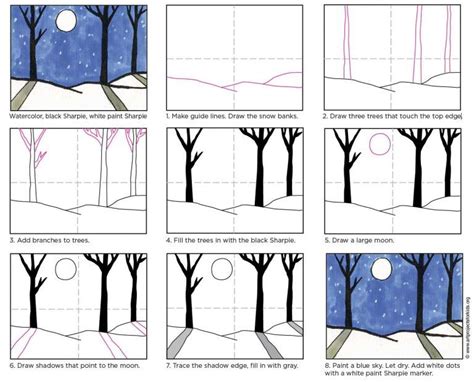 How to Draw a Winter Landscape · Art Projects for Kids | Shadow art ...