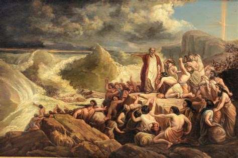 Lot - Moses splitting the red sea, 19thC, oil on canvas, 43,5 x 65 cm