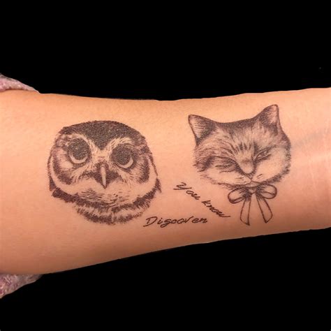 Owl and Cat Tattoo, Temporary Tattoo, Kitty and Owl, Waterproof Tattoo ...