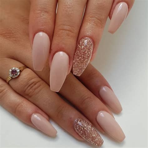 Nude And Rose Gold Glitter Coffin Nails | Hot Sex Picture