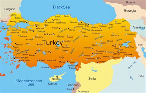 Turkey map cities - Major cities in Turkey map (Western Asia - Asia)