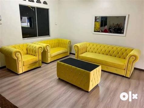 Brand New Yellow leatherette Full Cheasterfield Sofa set least price - Sofa & Dining - 1672224001