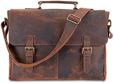 Amazon.com: Leather briefcase 18 inch laptop messenger bag for men and ...