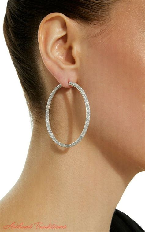 2 Inch Women's Large Pave Hoop Earrings 14k White Gold | Etsy