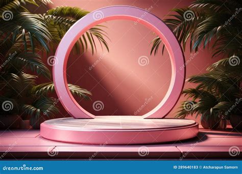 3d Render Footage Scene Mockup of Marble and Pink Round Marble Podium Stock Illustration ...