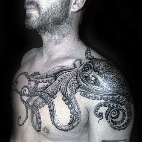 Male Octopus Tattoo Ideas On Shoulder And Chest | Octopus tattoo sleeve, Octopus tattoo design ...