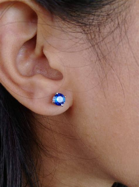 Blue Sapphire Stud Earrings Blue Sapphire Earrings White | Etsy