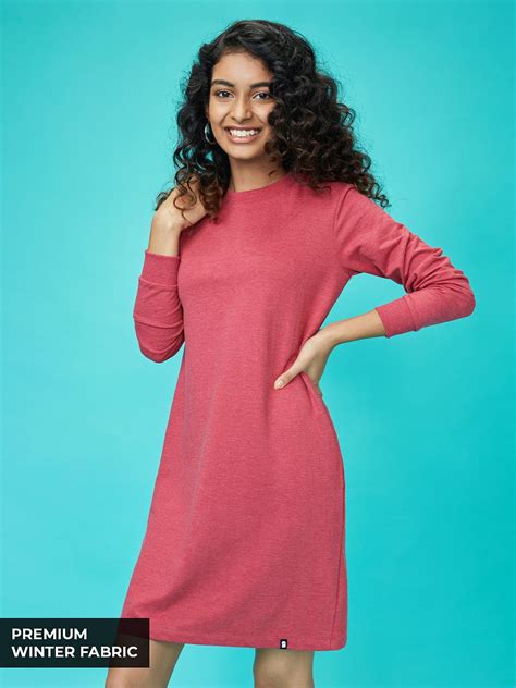Buy Solids Deep Maroon Melange Women Sweatshirt Dress Online